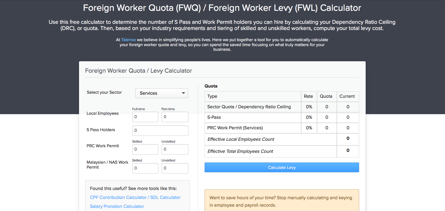 Free Tool Singapore Foreign Worker Levy Calculator : The ...