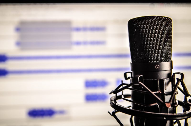 podcast recording with microphone