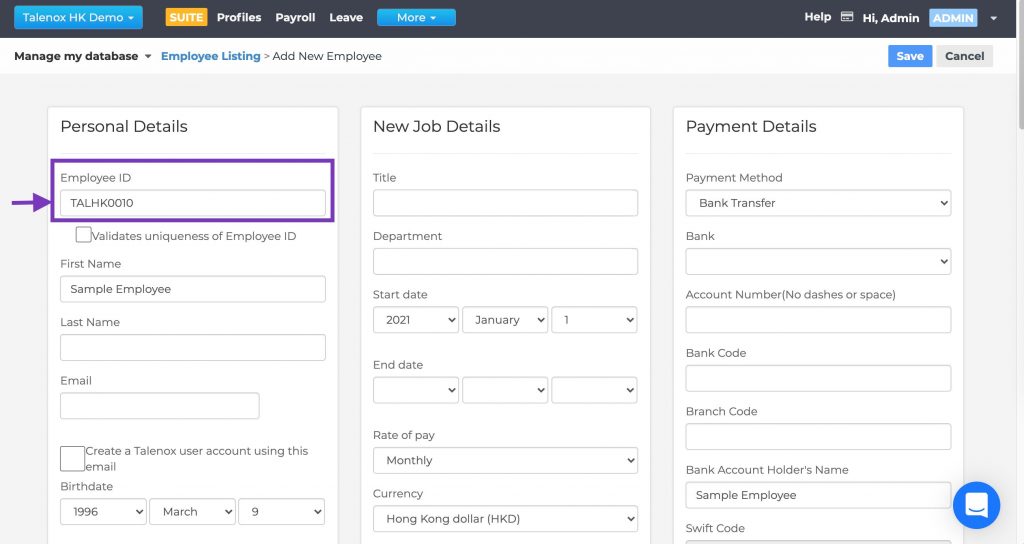 Talenox Updates Q1 2021 employee id automation generation