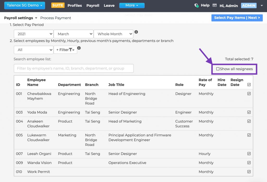 talenox updates q2 2021 show hide resignees payroll