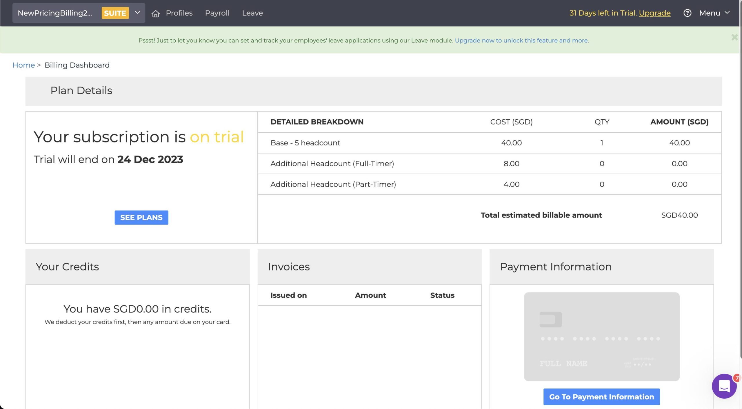 Old: Billing Dashboard (Main)